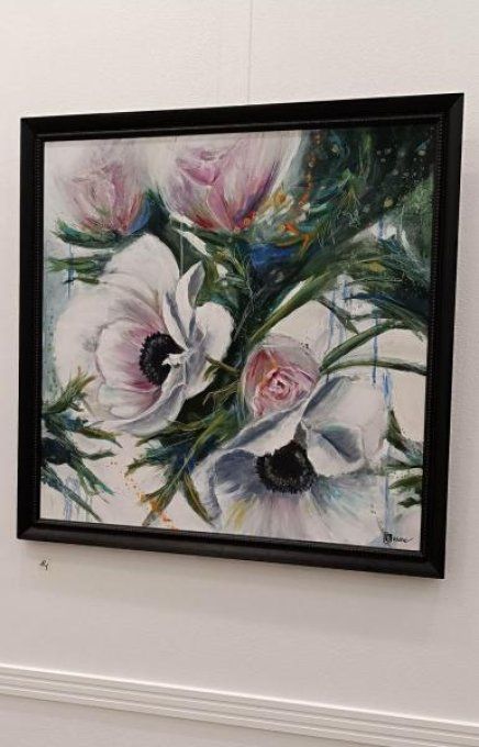 peonis tableau acrylique 80x80 cm 